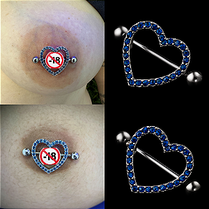 Piercings de Mamilo Coração com Zircônias Azul em Aço – Barbell
