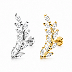 Piercing Folha Ramos Aço Cirúrgico Zircônia Labret Trágus Hélix Conch Flat Lóbulo Rosca Interna