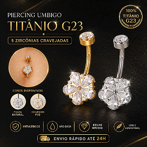 Piercing Umbigo Titânio G23 5 Zircônias Cravejadas Prata Dourado Antialérgico Belly 10mm 1.6mm