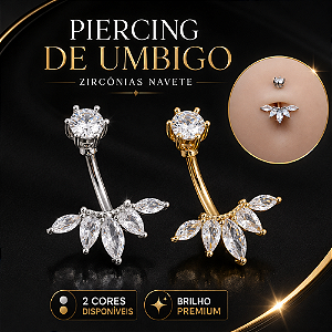 Piercing Umbigo Cluster Titânio G23 5 Zircônias Cravejadas Prata Dourado Antialérgico Belly 10mm 1.6mm