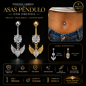 Piercing Umbigo Asas Pêndulo Titânio G23 Zircônia Pendurada Antialérgico Prata Dourado Belly 10mm 1.6mm