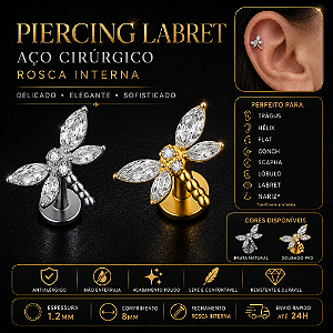 Piercing Labret Aço Cirúrgico Rosca Interna 8mm 1.2mm Trágus Hélix Conch Flat Lóbulo Prata Dourado