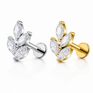 Piercing Flor Ramos Aço Cirúrgico Zircônia Labret Hélix Trágus Conch Flat Lóbulo Prata Dourado Rosca Interna