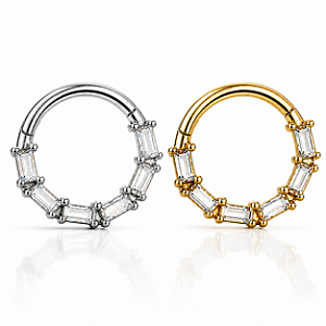 Piercing Argola Click Aço Cirúrgico Zircônia Quadrada Daith Septo Hélix Conch 8mm 10mm Prata Dourado
