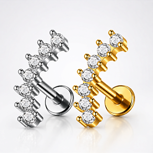 Piercing Cluster Labret Aço Cirúrgico Zircônia Hélix Trágus Conch Flat Lóbulo Prata Dourado