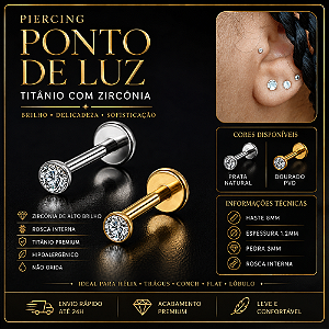 Piercing Ponto de Luz Titânio Labret Zircônia Hélix Trágus Conch Nariz Flat Lóbulo 3mm
