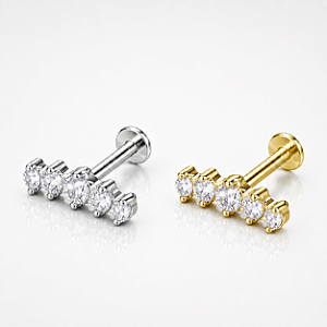 Piercing Cluster Labret Orelha Reto Aço Cirúrgico Zircônia Hélix Trágus Conch Flat Lóbulo Prata Dourado