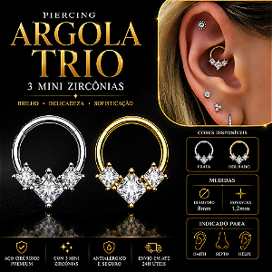 Piercing Argola Trio Orelha Nariz Aço Cirúrgico Zircônia Daith Septo Hélix