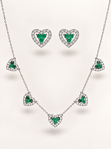 Conjunto Chocker Prateado- esmeralda