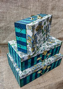Kit 3 trio Maletas MDF decorada personalizada com alça e fecho de metal