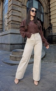 Calça Wide Leg Bege Jeans