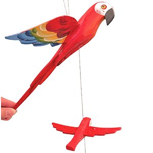 Pássaro Arara Trio Móbile Pendente Madeira Decoração Única