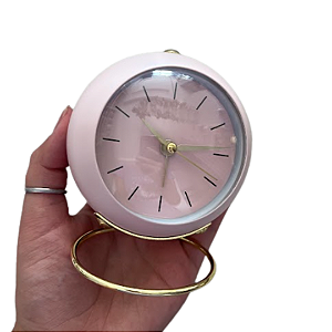 Relógio Despertador Silencioso Rosé com Base Dourada