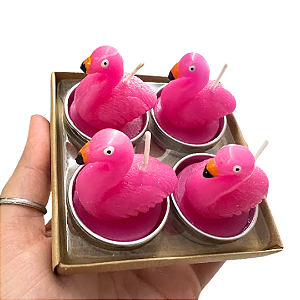 Kit 4 Velas Flamingo Decorativas Rosa Festa E Presente Rosa Flamingo
