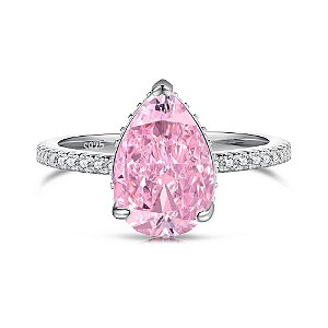 Anel Prata 925 Gota com Pedra Rosa e Microzircônias