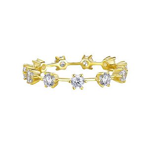 Anel Prata 925 com Zircônias Cravejadas – Aro Contínuo