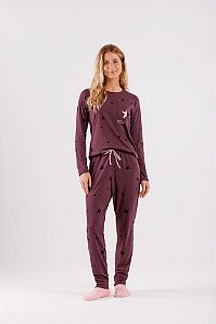 Pijama manga longa vinho