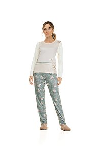 Pijama longo floral suede felpado