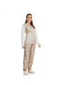 Pijama longo estrela bege new soft