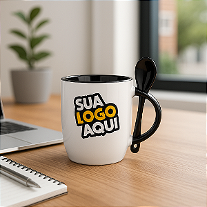 Caneca com Colher Personalizada | Sua Logo Aqui | Brinde Que Une Charme, Praticidade E Presença!