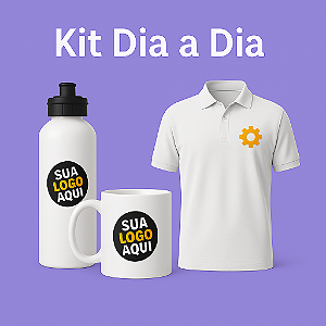 Kit Dia a Dia Personalizado | Camiseta + Caneca + Squeeze | Sua Logo Aqui!