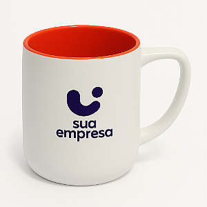 Caneca Personalizada | Cerâmica Branca Fosca + Interior Laranja | 325ml | Sua Logo Aqui!