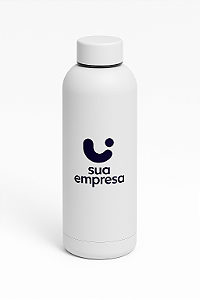 Garrafa Térmica 500ml Personalizada | Branca Fosca | Tampa Reta | Parede Dupla | Sua Logo Aqui!