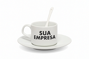 Jogo de Chá Personalizado | 150ml | Xícara, Pires e Colher em Cerâmica | Sua Logo Aqui!