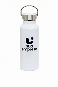 Garrafa Térmica Personalizada 650ml | Aço Inox Branco com Tampa Inox | Sua Logo Aqui!