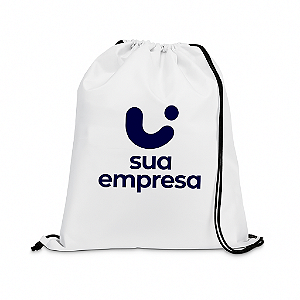 Mochila Saco Personalizada | 35x40cm | Nylon Branco | Alça de Cordinha | Sua Logo Aqui!
