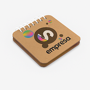 Mini Caderno Personalizado em Papel Kraft | 7,5x7cm | Folhas Adesivas Coloridas | Sua Logo Aqui!