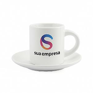 Xícara com Pires Personalizada | 90ml | Cerâmica Branca | Sua Marca Presente no Café e na Rotina!