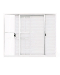 Janela Veneziana 3 Folhas Alumínio Branco Com Grade | Linha Soft