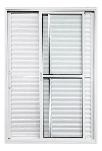 Porta Balcão 3 Folhas em Alumínio Branco com Fechadura e Vidro Liso | Linha 25 Premium