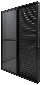 Porta Balcão de Alumínio Preto - 3 Folhas com Fechadura e Vidro Liso | Linha 25 Premium