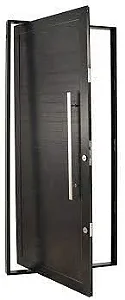 Porta Pivotante Lambril | Alumínio Preto, Puxador 80cm e Fechadura Rolete Linha Suprema
