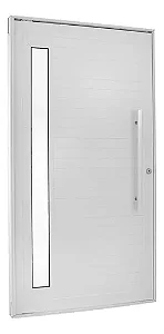 Porta Pivotante de Alumínio Branco com Visor, Puxador de 80cm e Fechadura Rolete - Linha Suprema