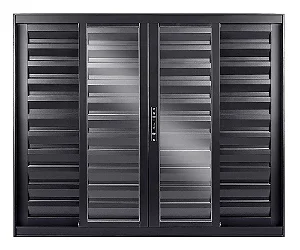Janela Veneziana 6 Folhas Alumínio Preto – Linha Modular com Vidro Liso