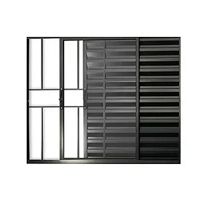 Janela Veneziana 3 Folhas com Grade | Linha Modular, Alumínio Preto e Vidro Liso