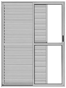 Porta Balcão 3 Folhas Linha 25 – Alumínio Brilhante, Vidro Liso e Fechadura (2 Móveis + 1 Fixa)