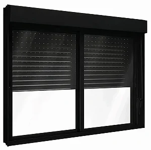 Janela de Alumínio Preto com Persiana Integrada | Linha Premium – 2 Folhas Móveis e Vidro Liso