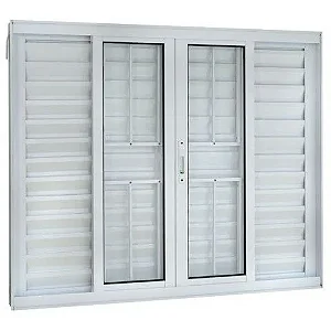 Janela Veneziana de Alumínio Branco 6 Folhas com Grade de Proteção – Linha 25 Premium