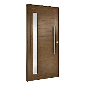 Porta com Visor Lateral e Puxador 80cm | Fechadura Rolete Linha Super 25, Alumínio e Madeira Cerejeira