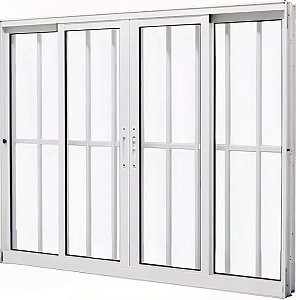 Janela Vitro 4 Folhas com Grade Total em Alumínio Branco | Linha 25 Premium