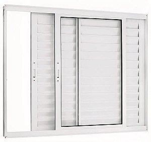 Janela Veneziana de Correr 3 Folhas Móveis | Alumínio Branco com Vidro Liso | Linha Premium