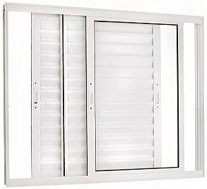 Janela Veneziana de Alumínio Branco 3 Folhas Móveis | Linha Premium