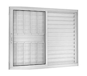 Janela Veneziana de Alumínio Branco 3 Folhas com Grade e Vidro Liso | Linha 25 Premium