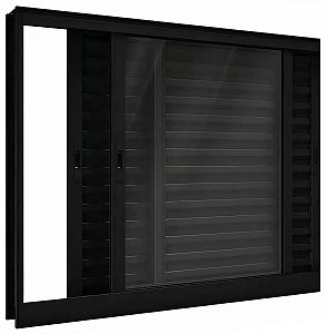 Janela Veneziana de Correr 3 Folhas Móveis | Alumínio Preto com Vidro Liso | Linha Premium