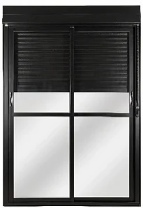Porta Integrada 2 Folhas Alumínio Preto com Persiana e Vidro Liso | Linha Premium