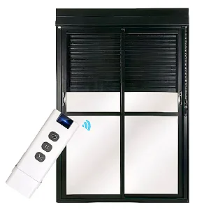 Porta Integrada 2 Folhas em Alumínio Preto com Persiana Automática Integrada | Vidro Liso e Fechadura | Linha Premium